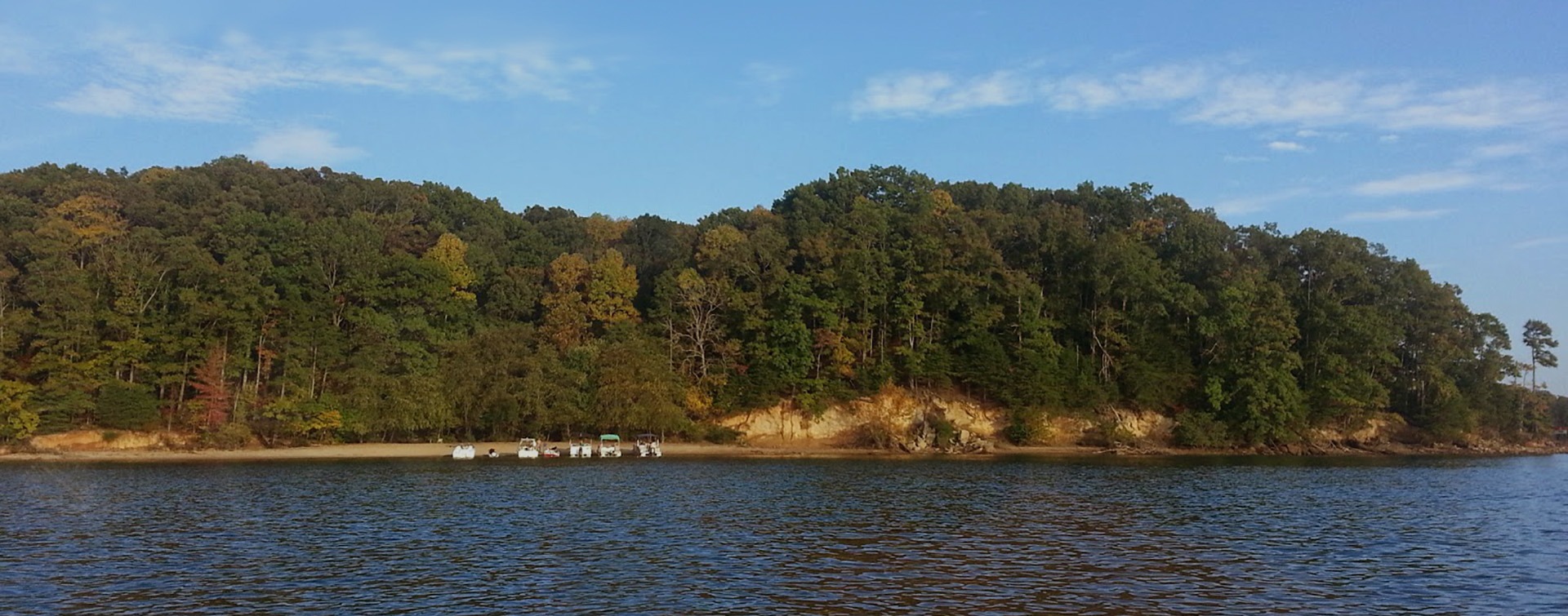 Lake Lanier shore line with boats in the distance