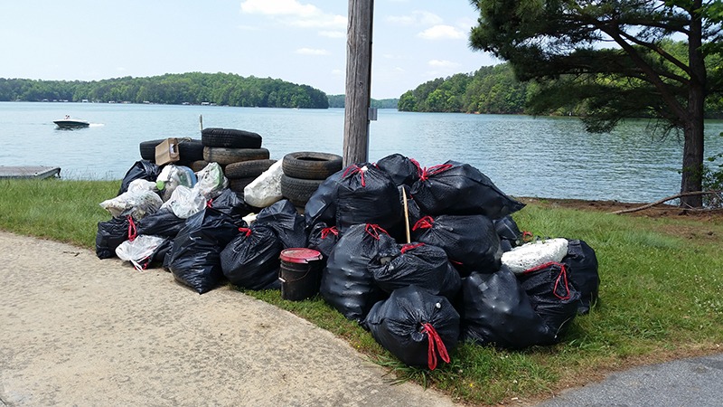 Pile of trash and debris after shore sweep